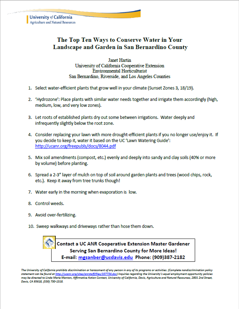 The Top Ten Ways to Conserve Water in Your Landscape and Garden in San Bernardino County