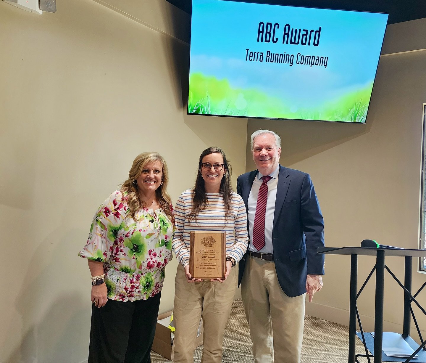 Thank you to Keep Cleveland &amp; Bradley County Beautiful for honoring Terra Running Company with the inaugural ABC Award, Area Beautification and Conservation award for our efforts in keeping Cleveland and Bradley County clean and beautiful through