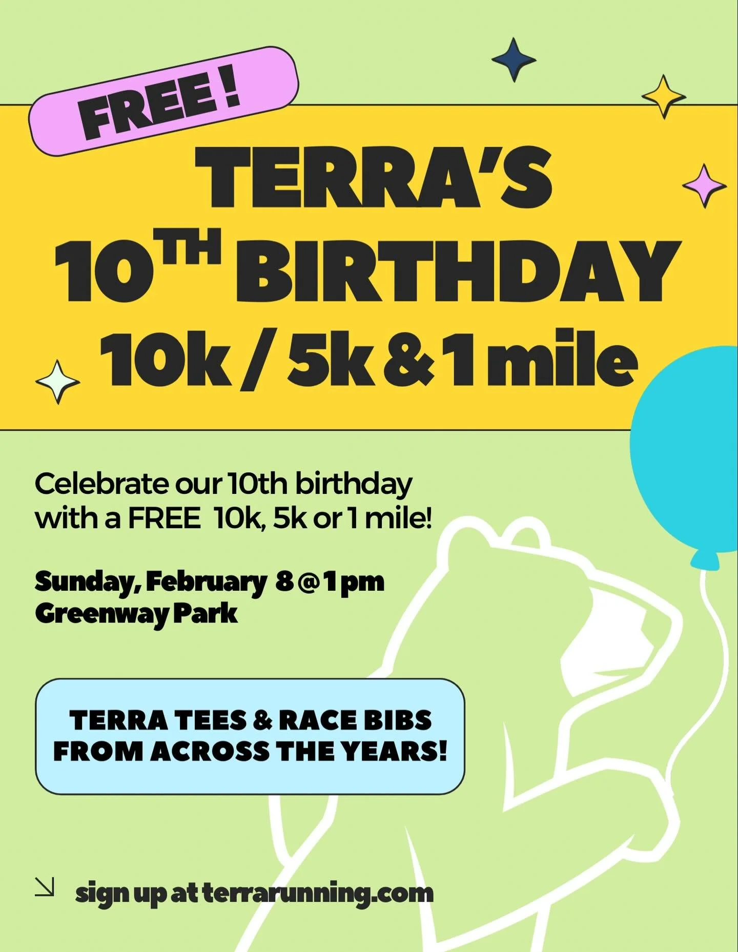 Happy 10th Birthday, Terra Running Company! Celebrate a decade of Terra Running at the Terra 10th Birthday 10k, 5k, &amp; 1 mile, Sunday, February 8, 2026 at 1pm at Greenway Park! This FREE race is our gift to you, the Cleveland running community, wh