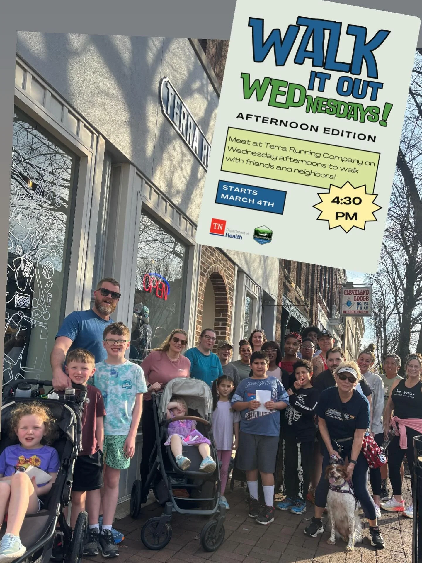Walk with us! Every Wednesday at 4:30pm we&rsquo;ve partnered with the TN Department of Health to offer a free walking group around downtown Cleveland! Bring your friend, your dog, your stroller, or just yourself and meet new friends! Walking as exer