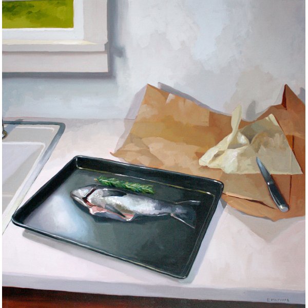    Fish and Paper   2014 oil on canvas 30 x 30" 