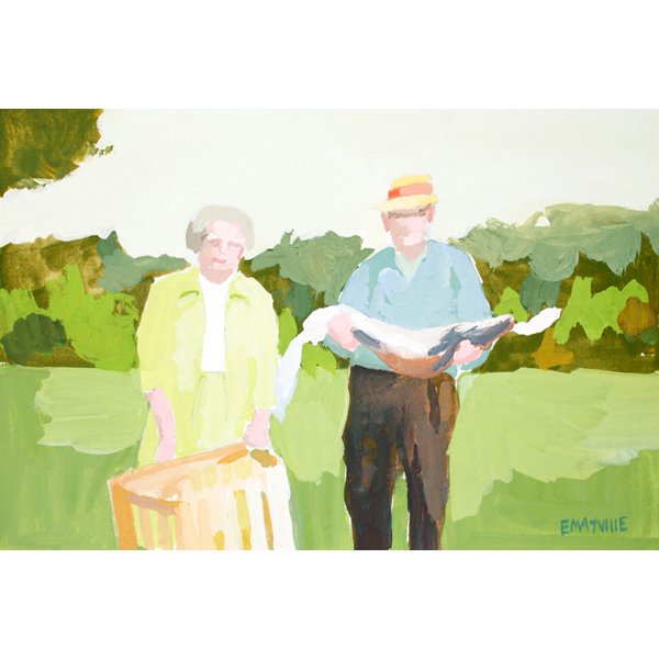    Grandma &amp; Papa   2012 gouache on paper 4 x 6" 