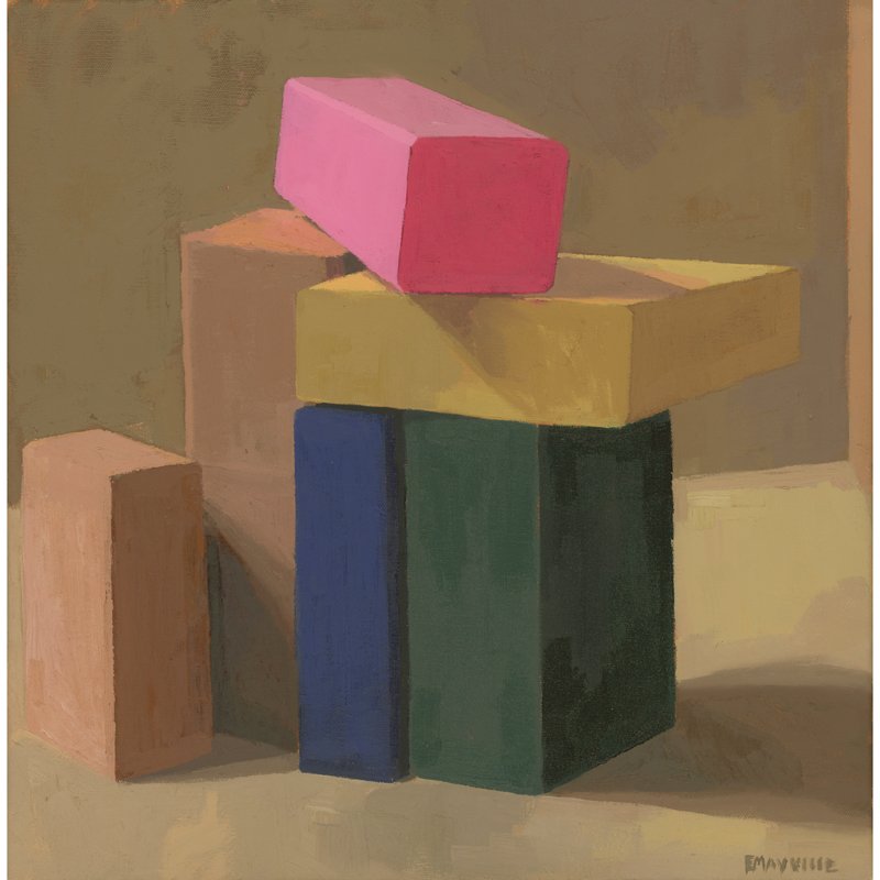    Blocks 1   2024 oil on canvas 16 x 16” 