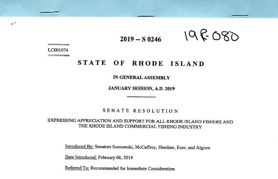 RI Senate Resolution Recognizes Fishing Industry