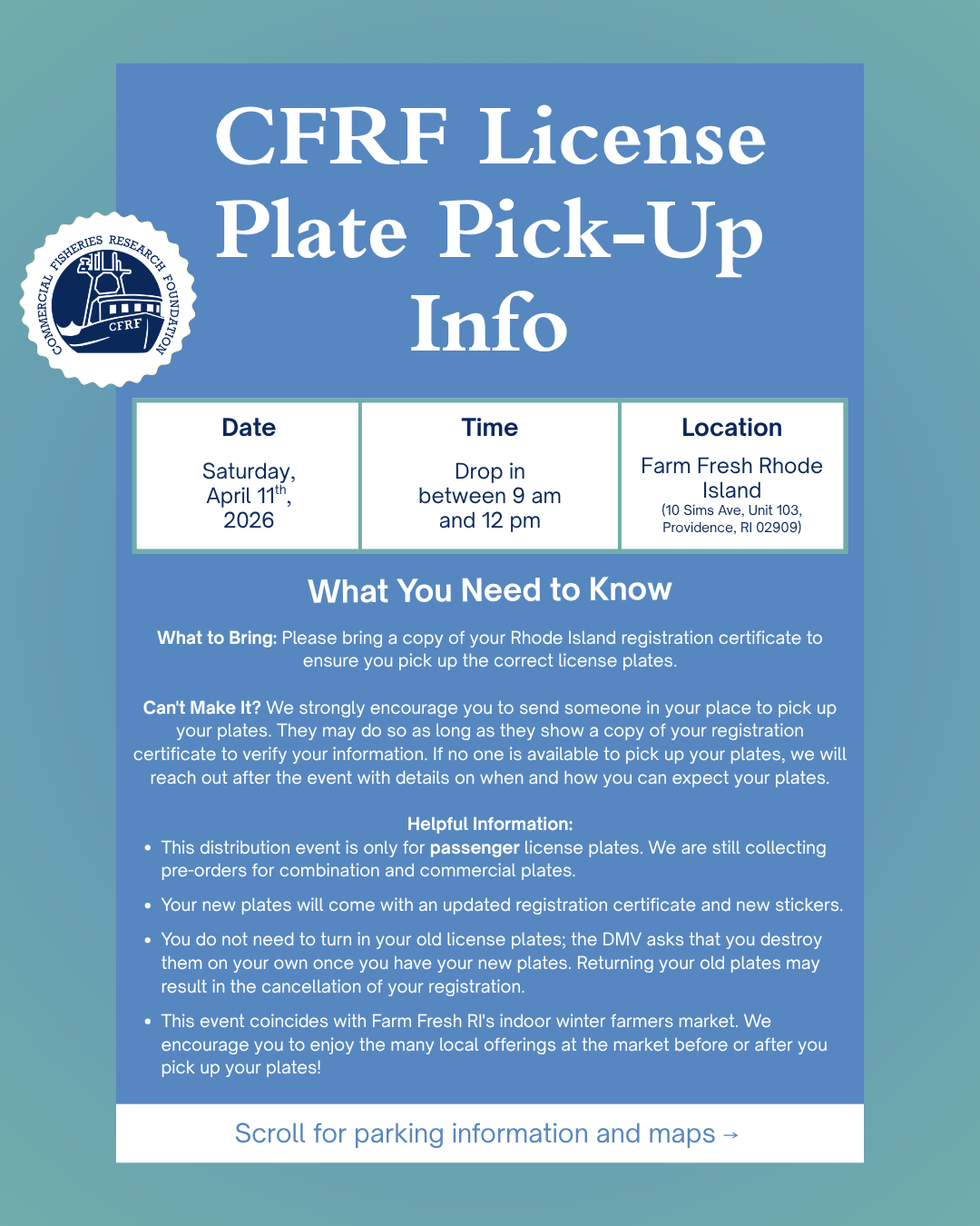 CFRF License Plate Distribution Event Info