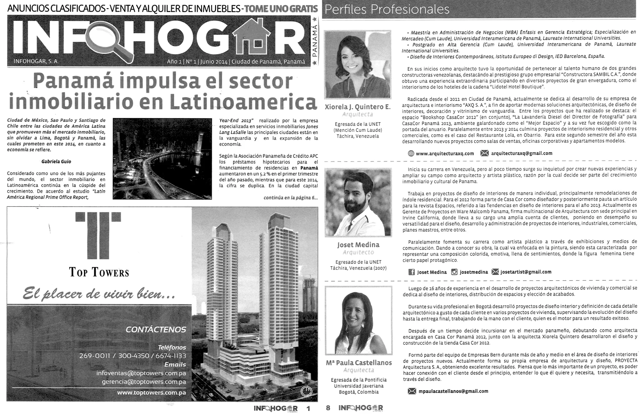 PROFESSIONAL PROFILES Infohogar Magazine - Panama, 2014