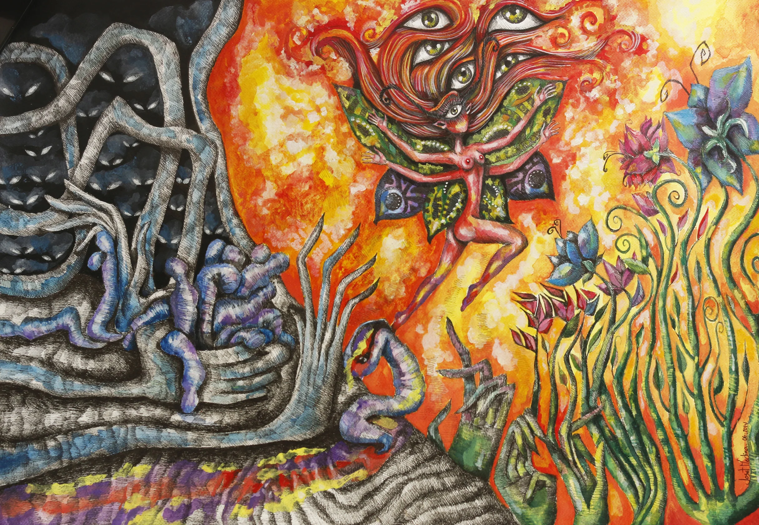 Leave The Fears Behind And Fly Acrilyc, Watercolor, Ink on Paper 29" x 21"