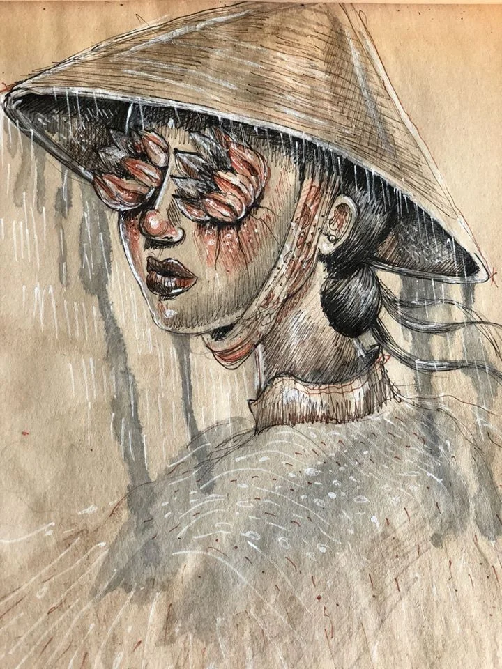 Vietnamese Woman (2018) Ink and watercolor on paper 12 x 8.5 inches