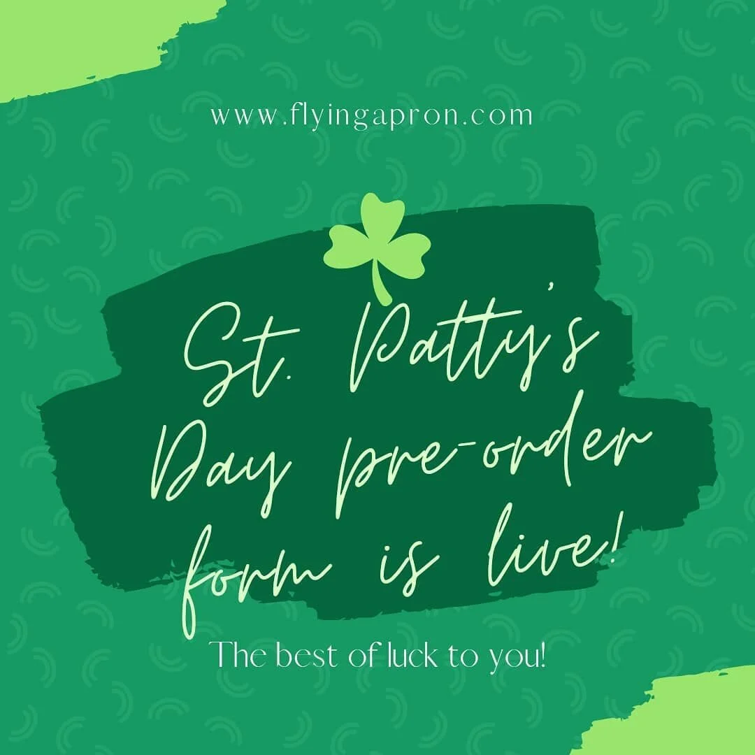 Don't delay!⬇️

The order deadline for your St. Paddy's Day pre-orders is WEDNESDAY, 3/10 at 5PM!

This year's offerings include:
🍀Savory Pot Pie
🍀Mint Chocolate Cream Pie
🍀6pk Shamrock Sugar Cookies
🍀Irish Soda Bread (full and half loaf)

We're so excited to be offering these items this year! Please let us know if you have any questions!
