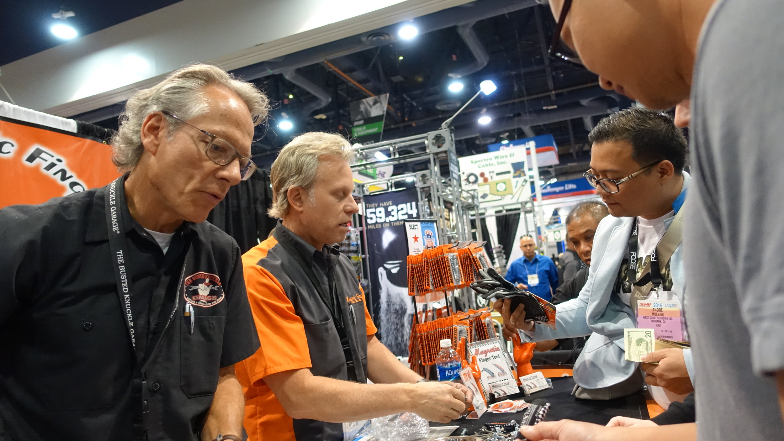 Some of the vendors sell small tools on-site. Magnetic finger gloves for sale.