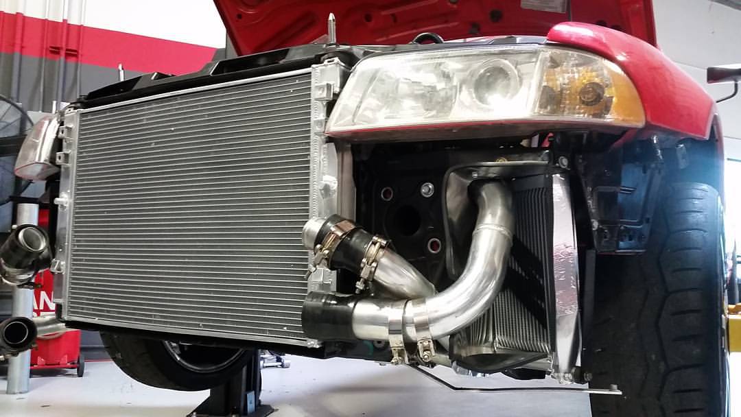 To stay cool, we added an aluminum radiator and oil cooler. Some sheet metal was used for ducting to the oil cooler.