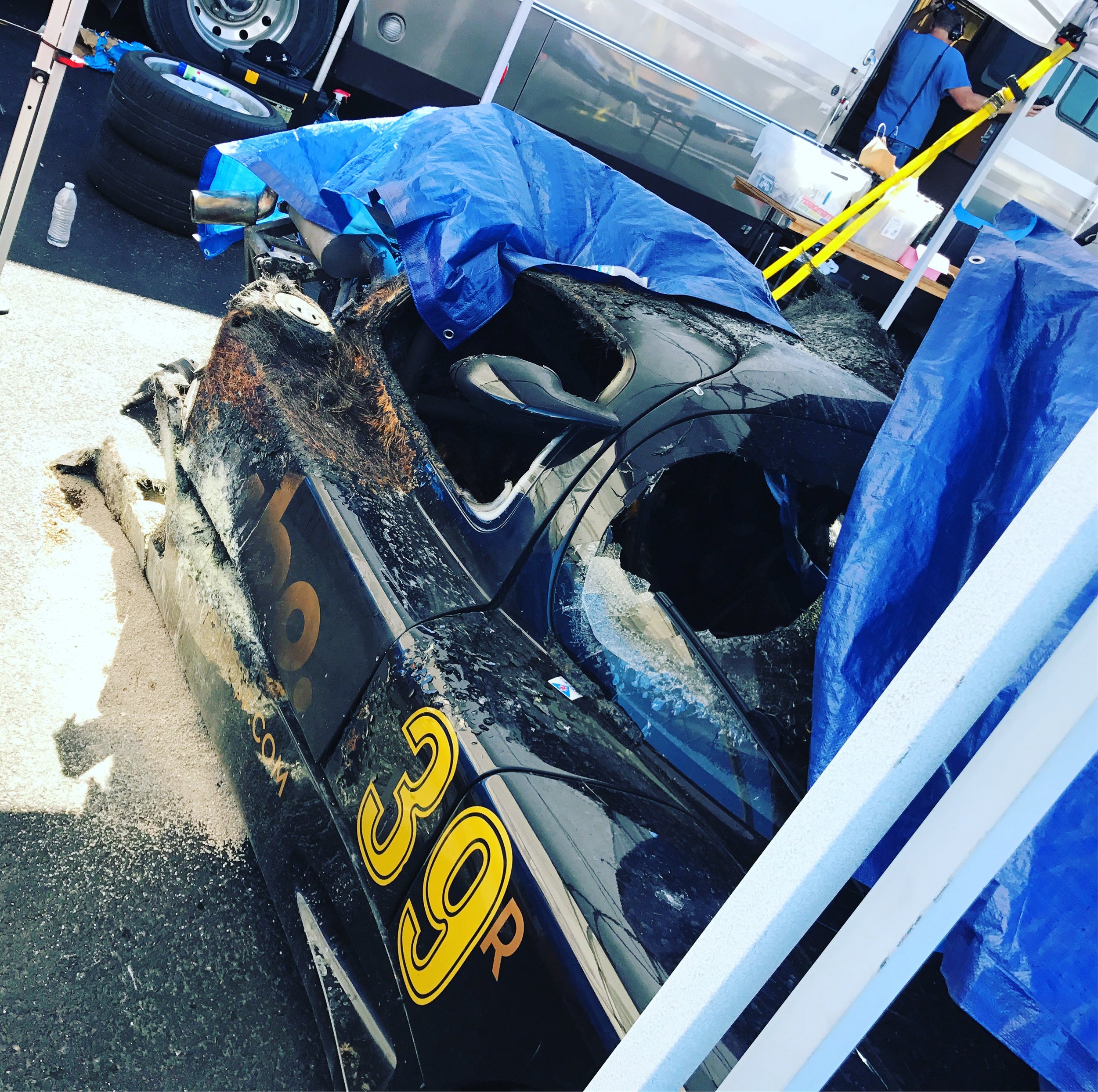 The aftermath of the $250,000 Ultima GTR after it was recovered by NASA race officials