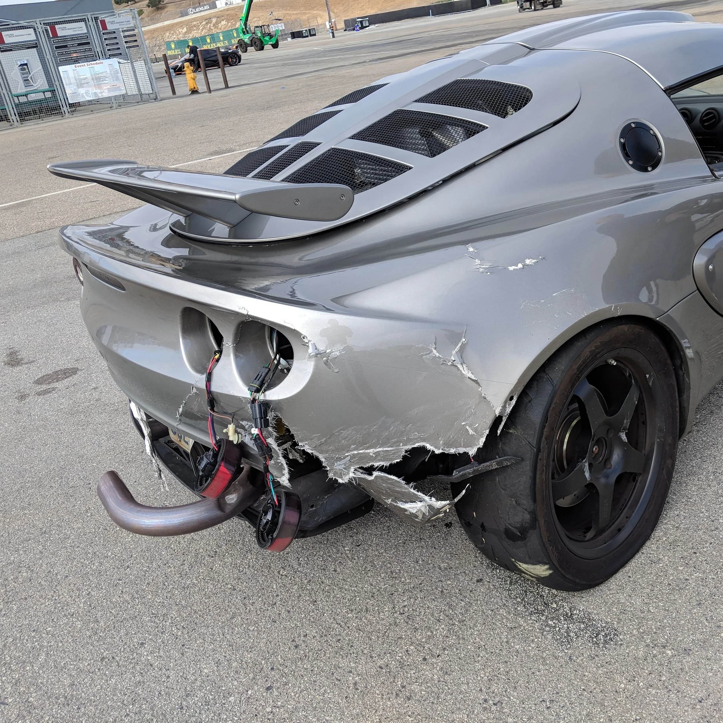 In the paddock at Laguna Seca after the accident.