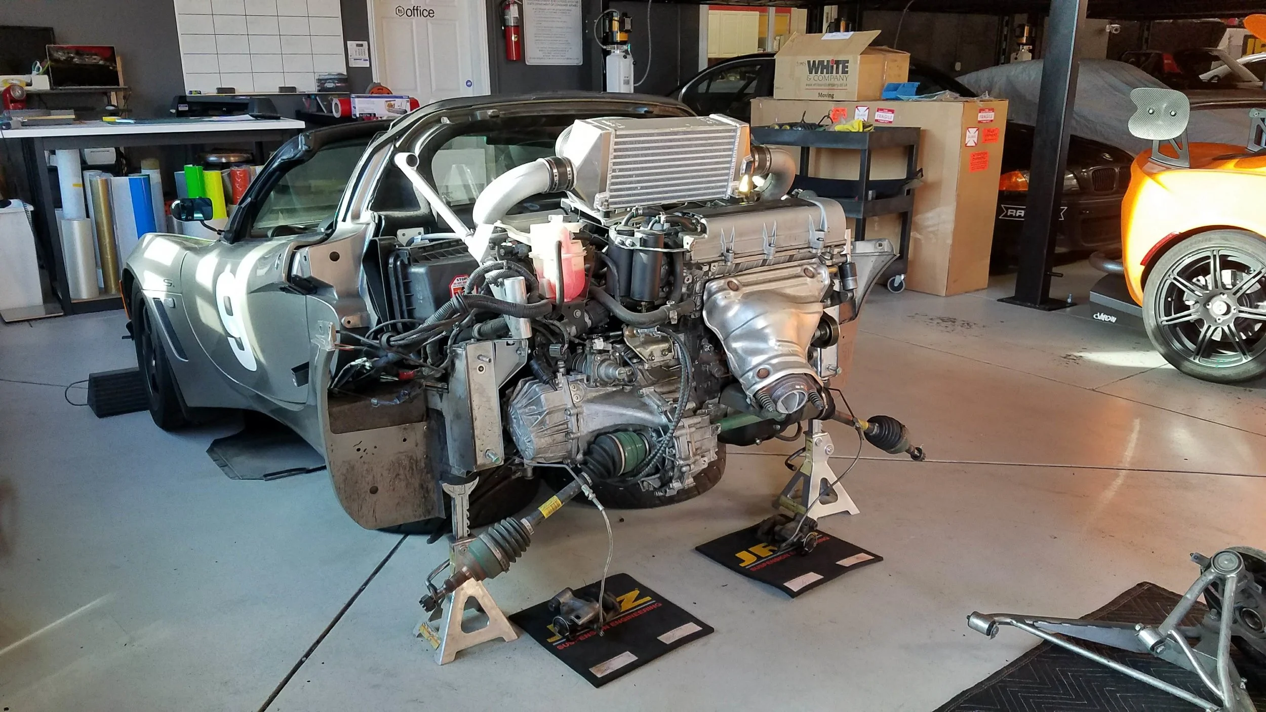 Rear subframe removed and waiting for replacement parts