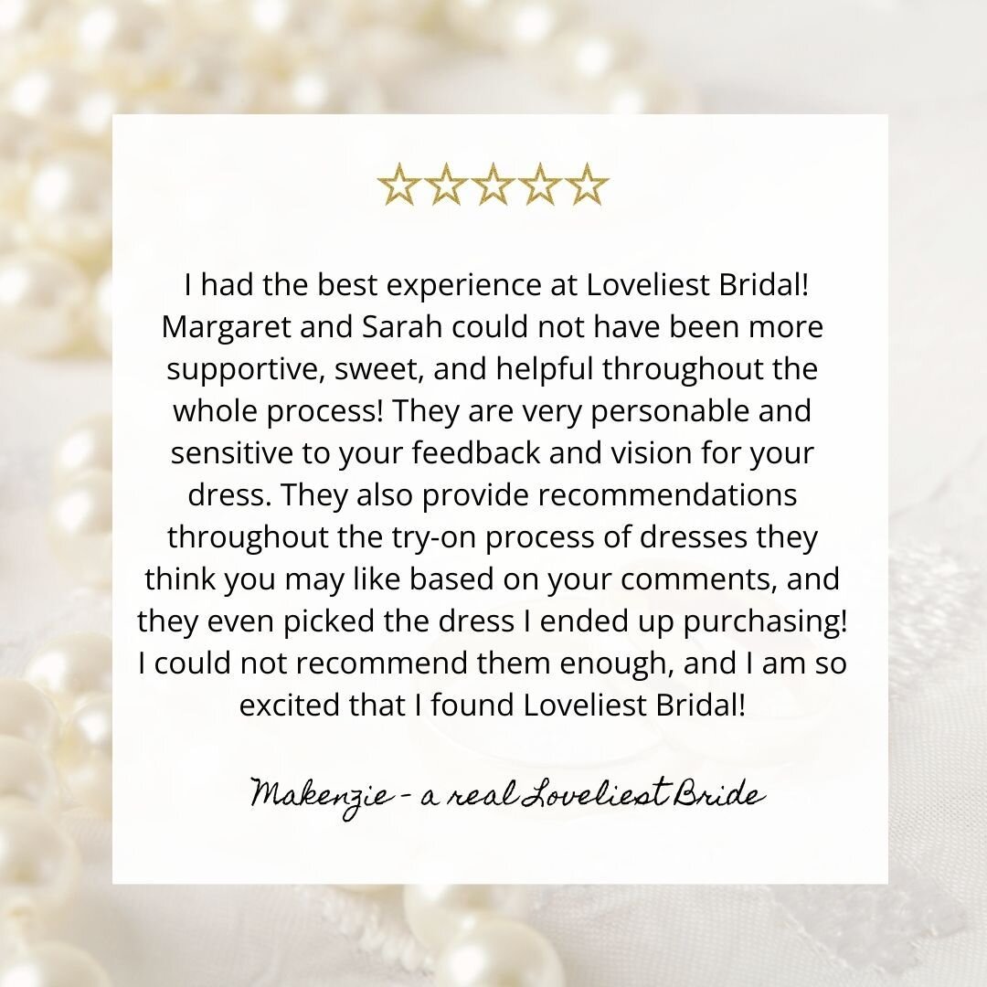 Have you ever felt overwhelmed by wedding dress shopping?  Do you wonder how you could possibly choose a gown with all of the beautiful options out there?

That&rsquo;s where we can help!

Check out this review from our sweet bride Makenzie who came 