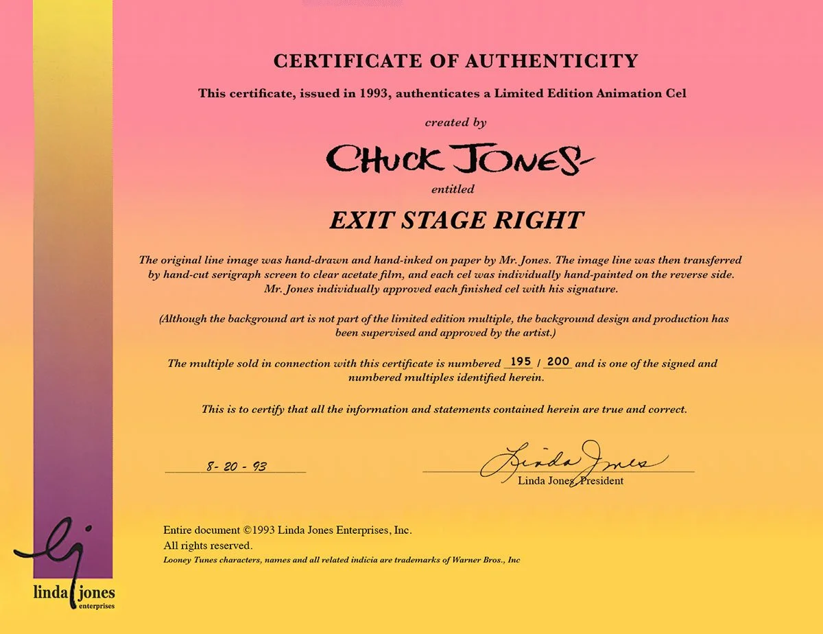 "Exit Stage Right" Signed by Chuck Jones