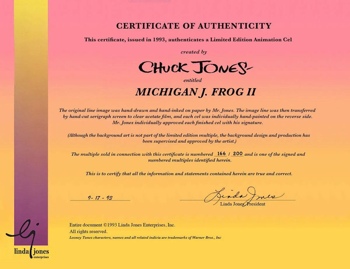 "Michigan J. Frog II"  Signed by Chuck Jones