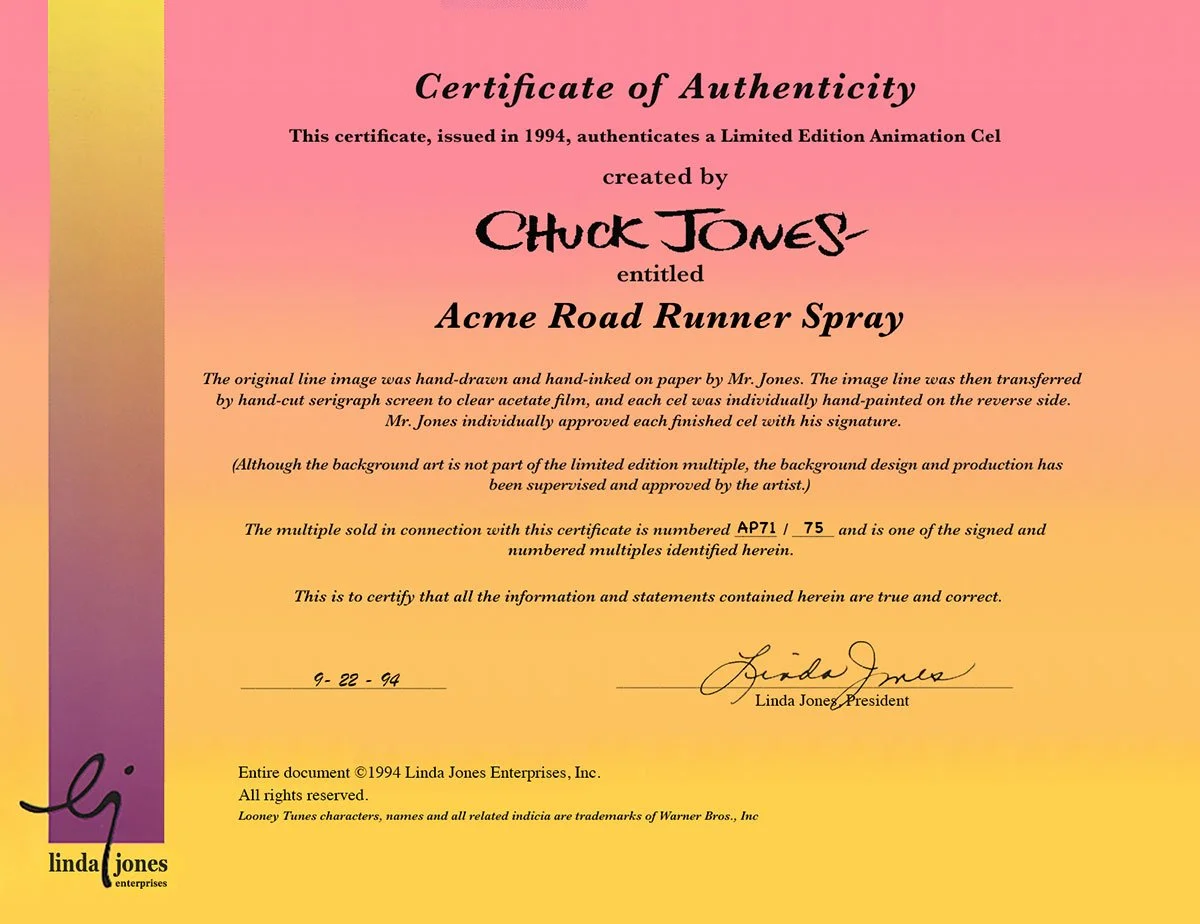"Acme Road Runner Spray" Signed by Chuck Jones