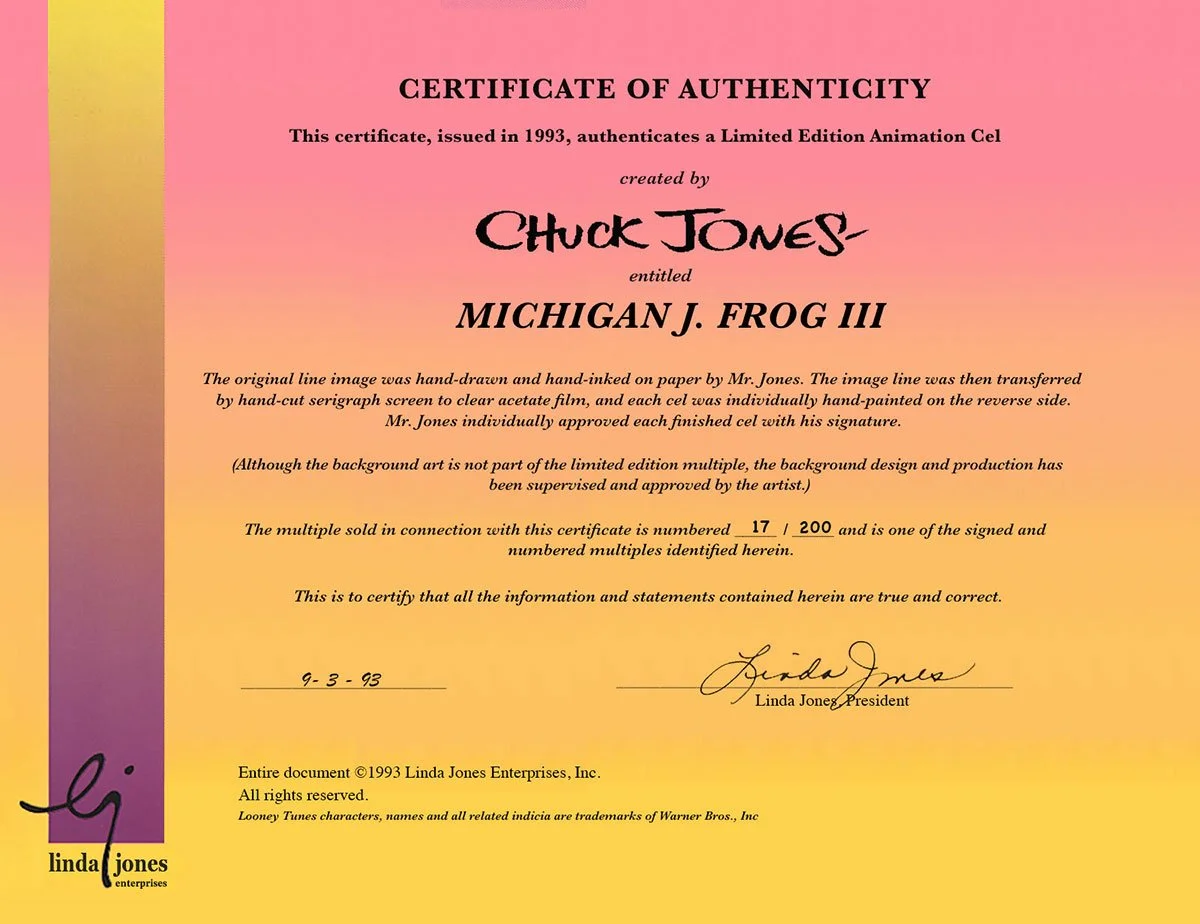 "Michigan J. Frog III"  Signed by Chuck Jones
