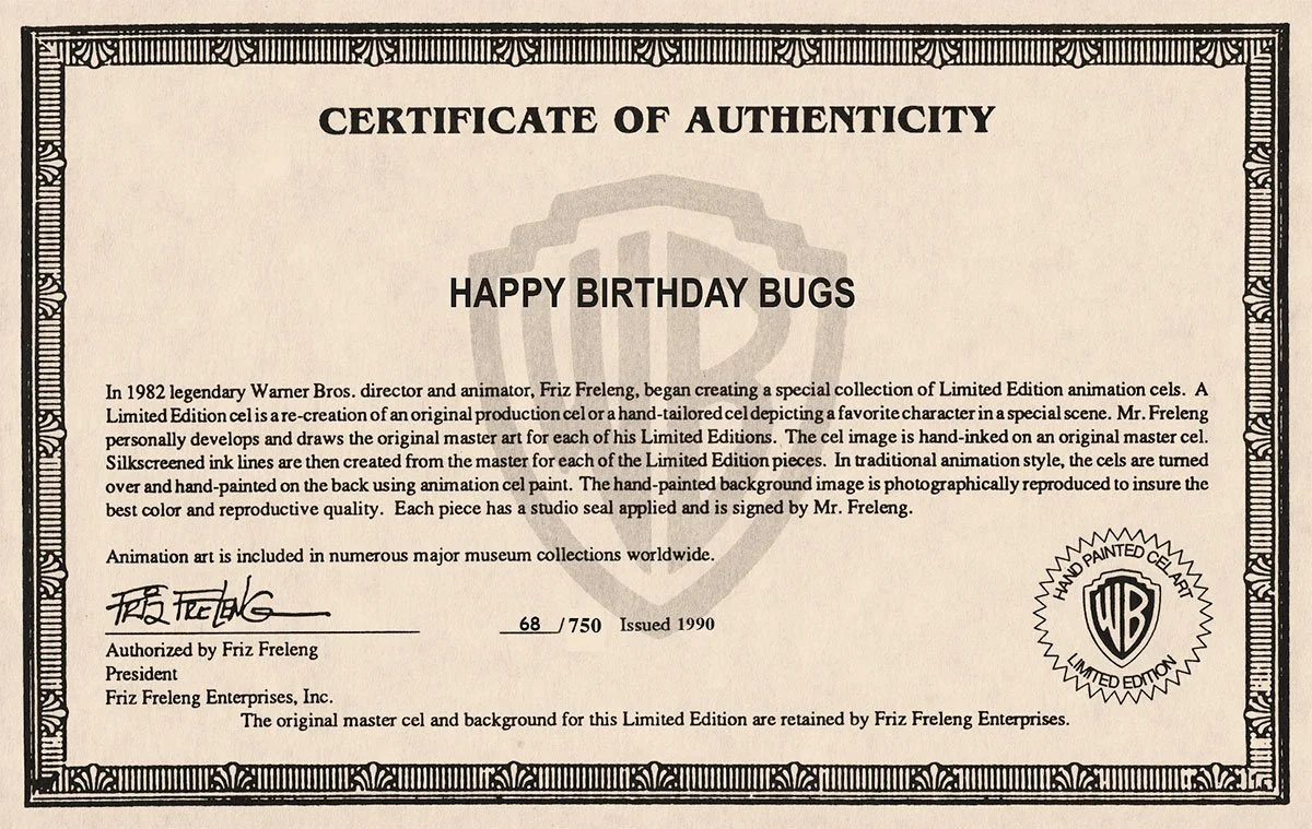 "Happy Birthday Bugs" Signed by Friz Freleng