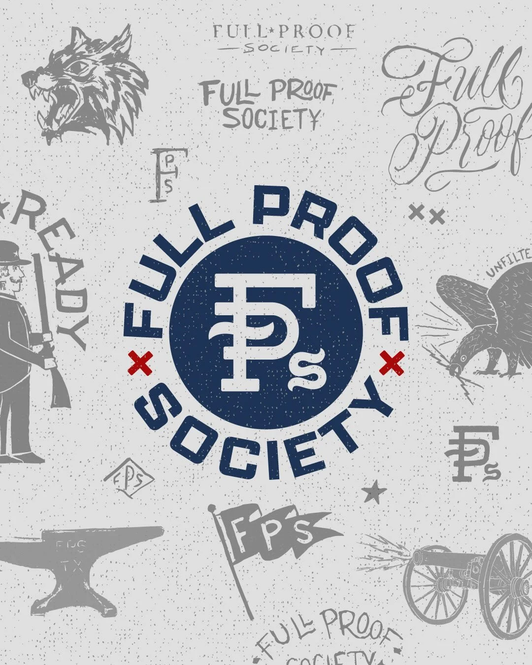Full Proof Society wanted a bourbon club identity without leaning on the obvious bourbon symbols. No bottles, no barrels, no glasses. 

The goal was to build something that still felt bold, timeless, and rooted in the culture around bourbon without m