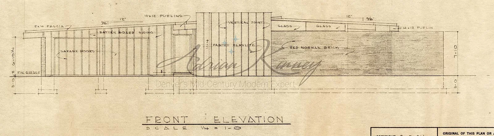 Although called the “Front Elevation,” this is actually the right side of the house.