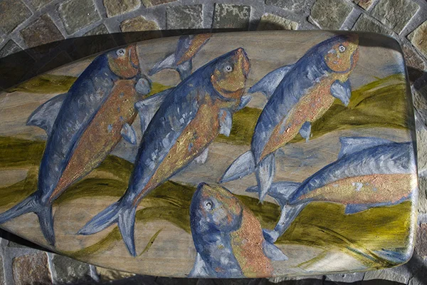 Herring Run Oil on wooden paddle (Paddle close up) (available)