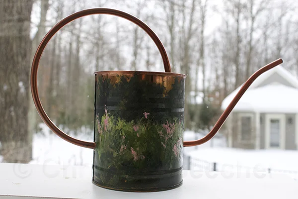 Watering Can Landscape Oil on brass (sold)