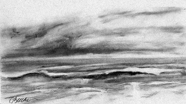 Evening Waves 6" X 9" Charcoal and pastel on paper (sold)