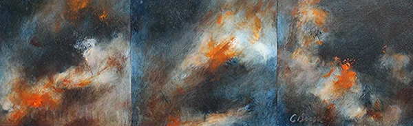 Ember and Flow triptych (3)6"x6" panels Oil on panel (sold)