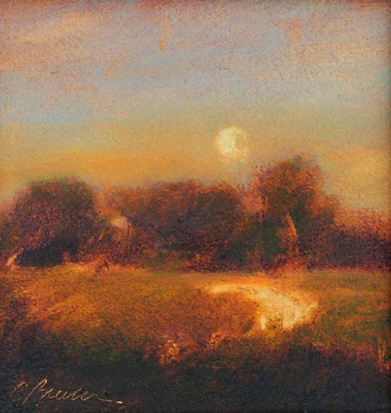 Moonrise Over Field Oil on paper 12.5"X 12.5" (sold)