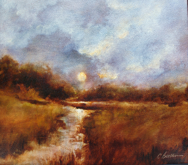 Misted Moonrise Oil on paper 6"x 6" (available)