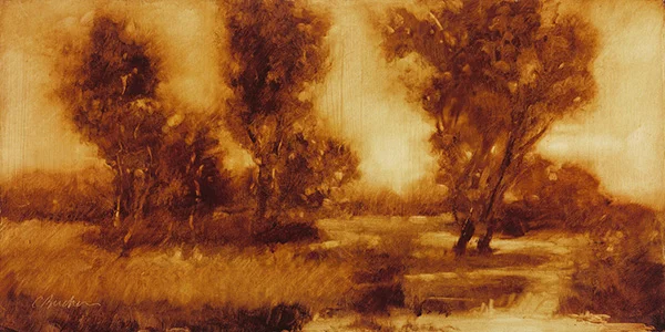 Spring Street Grove Oil on wood 12" x 24" (available)