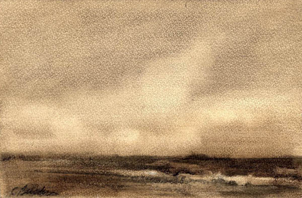 Night Waves Oil and charcoal on paper 6.25" X 9.75"