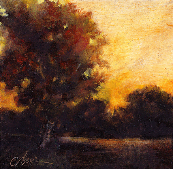 Golden Orchard Oil on panel 6x 6"
