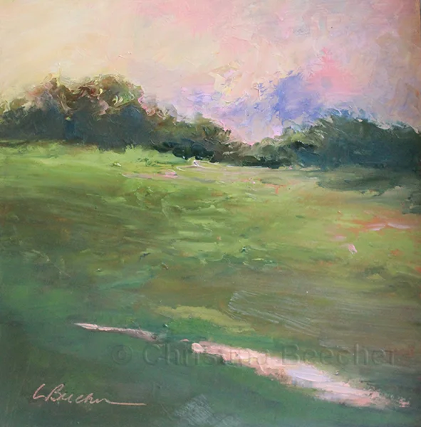 Summer Hillside Oil on cradled panel 8"x8" SOLD