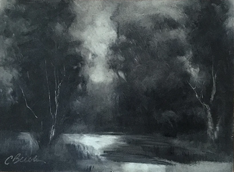 Silver Night Fall Oil on cradled panel 5" x7" (available)