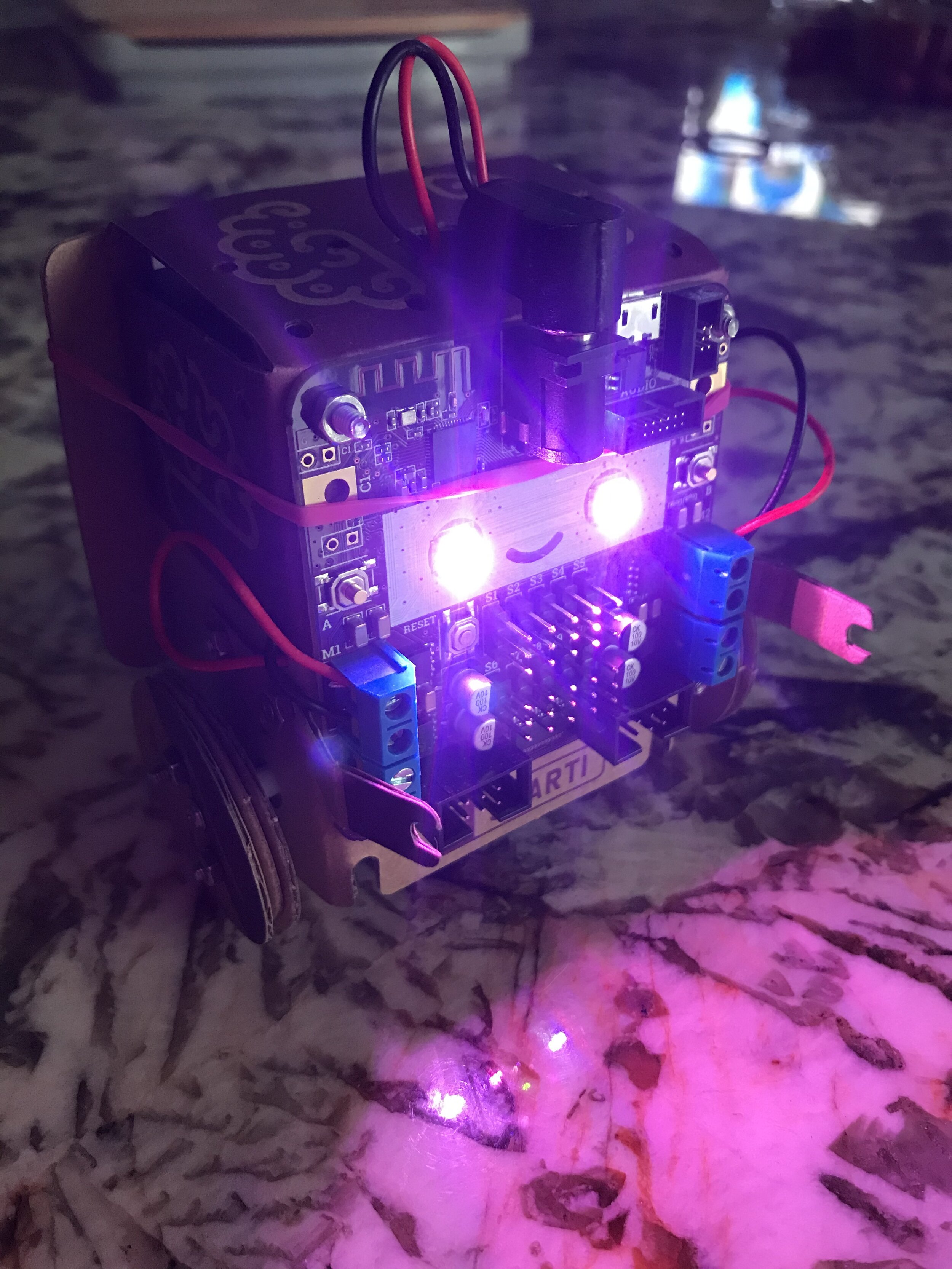 SmartiBot, one of two DIY programmable robots we got at Xmas