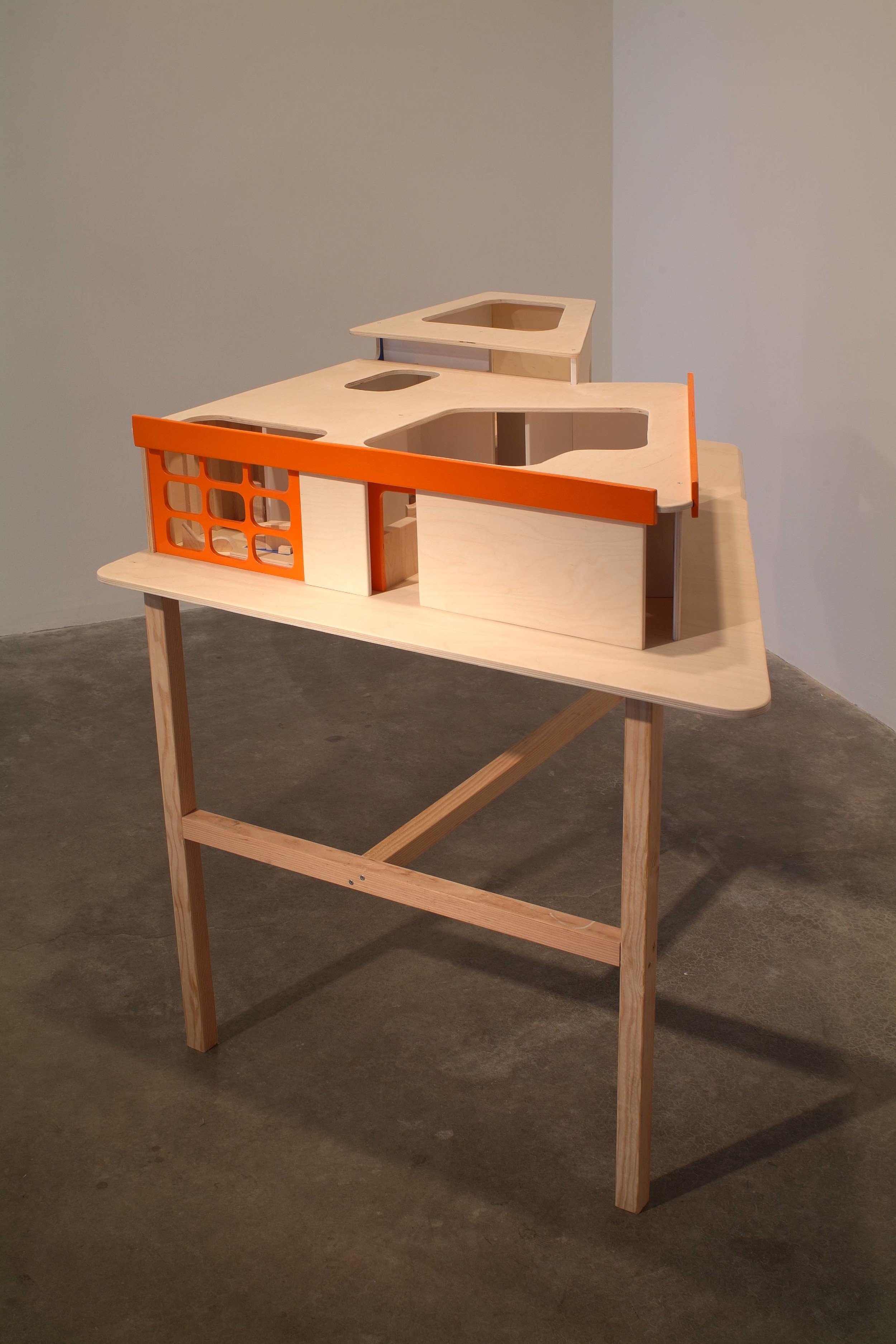 SVLP - 2006 - Baltic birch plywood, acrylic, pedestal - 10” x 57” x 41” dollhouse; 32” x 32” x 41” pedestal
