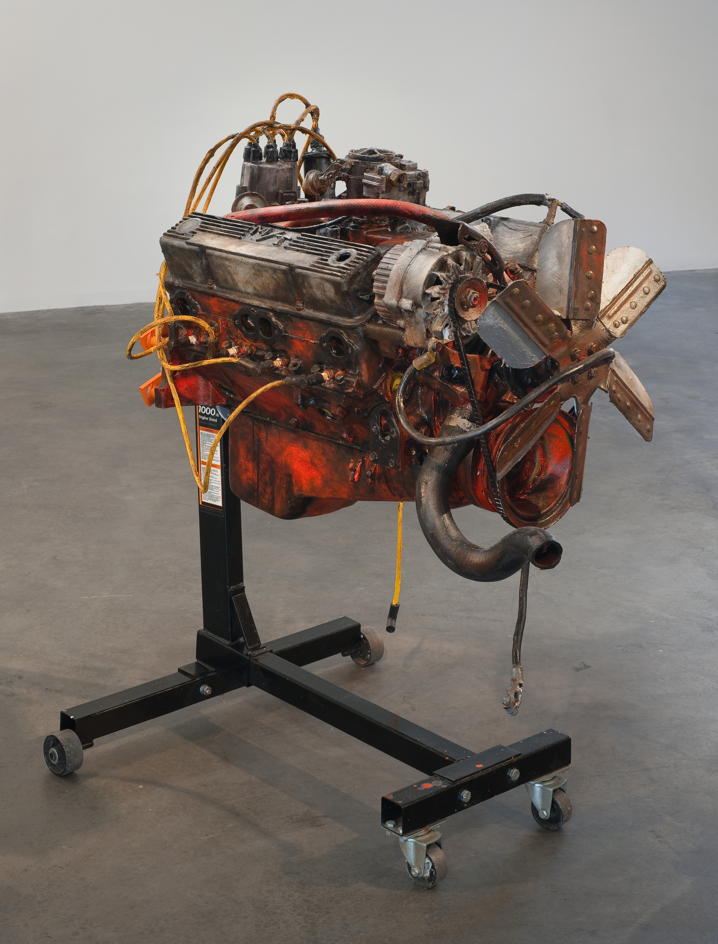Small Block - 2009 - oil paint on Chevy small block engine, engine stand - 40" x 30" x 47"