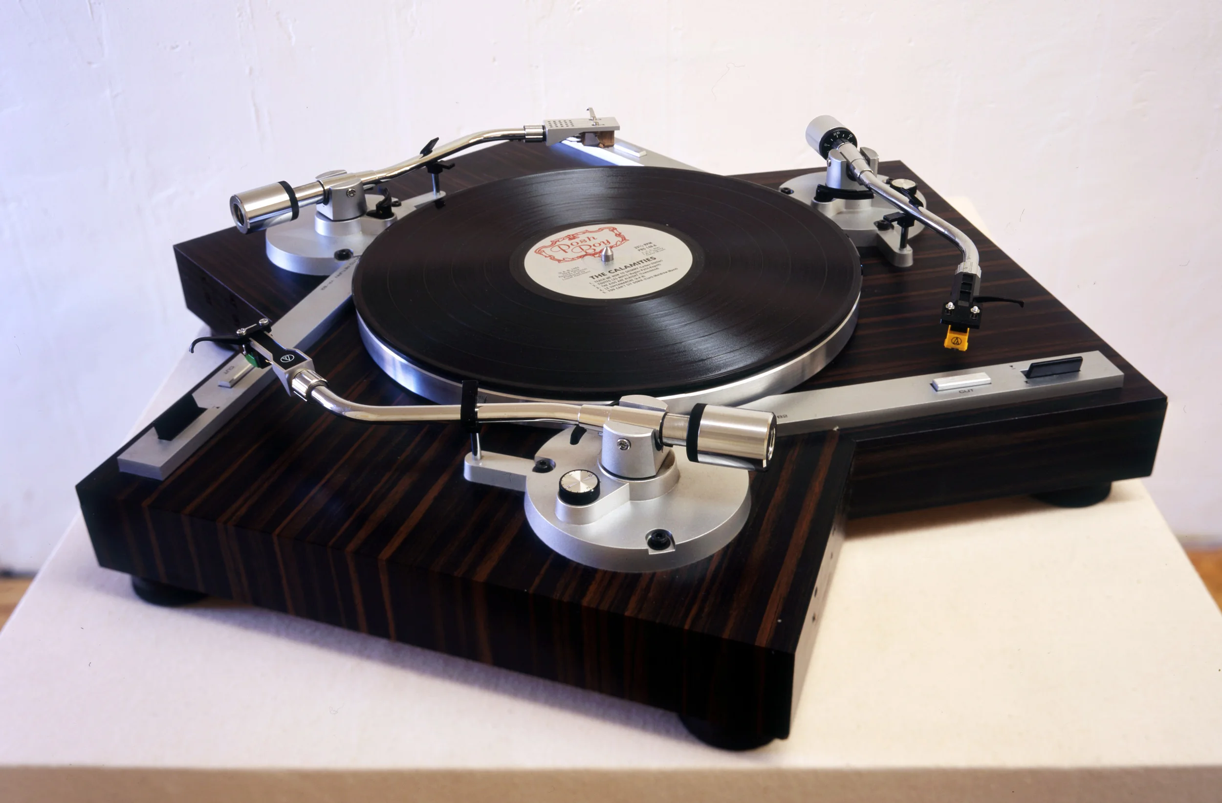   Triple Turntable - 2001 -&nbsp;3 Yamaha turntables, mixer, amplifier, speaker, stretcher bar and canvas -&nbsp;40”x24”x24”  