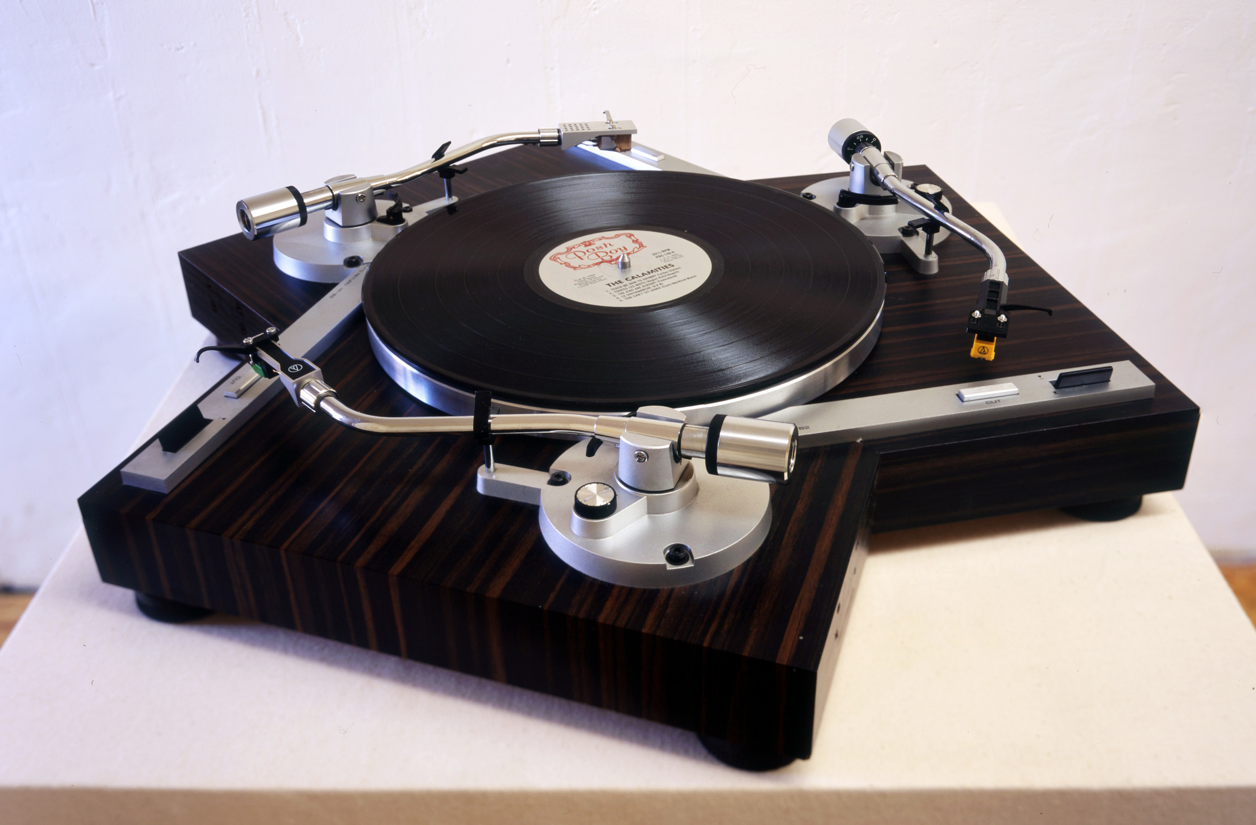 Triple Turntable - 2001 - 3 Yamaha turntables, mixer, amplifier, speaker, stretcher bar and canvas - 40”x24”x24”