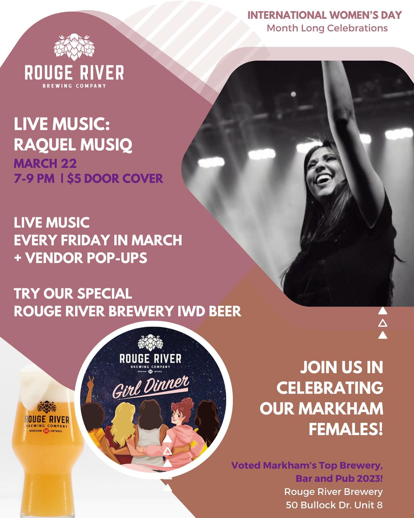 Live Music Friday 7-9pm!

We continue to celebrate International Women&rsquo;s Day all month long this Friday with Raquel.&nbsp;

$5 door cover goes toward artist.&nbsp;

Vendor Pop-ups: triple baked and cyclebar Markham 5-9pm

Try our special Girl G