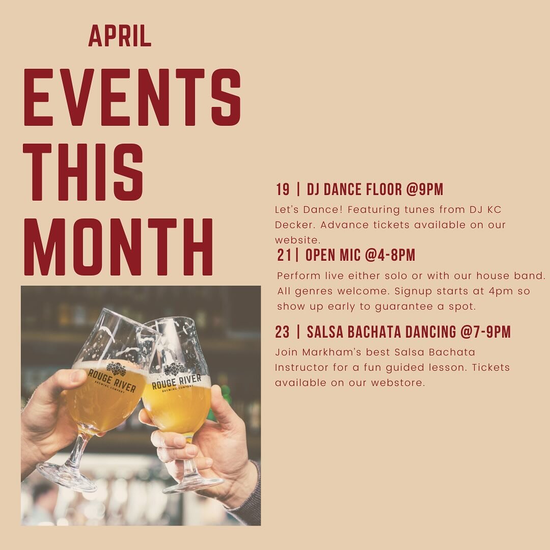 ✅🗓️ April Events Part 2

19 - DJ Dance Floor&nbsp;from 9:00pm - Let&rsquo;s Dance! Featuring tunes from DJ KC Decker. &nbsp;TICKETS ON OUR WEBSITE
(itsDJ KC Decker)

21 - School of Rock Open Jam from 4:00-8:00pm. Perform live either solo or with our