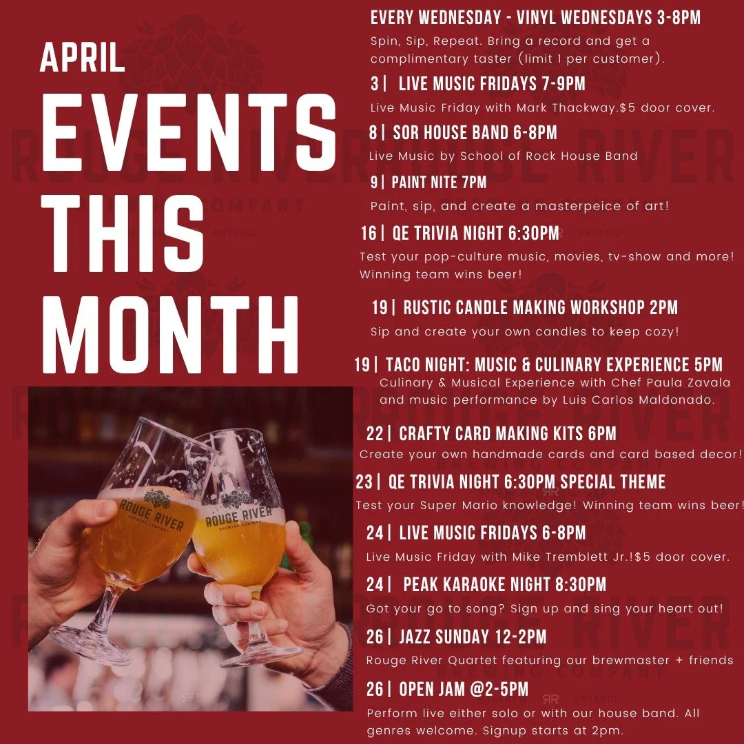 April is here, the taps are cold, and the calendar is stacked with ways to sip, create, and kick back with your favourite local brewery 🍻🌷 Here&rsquo;s what&rsquo;s pouring this month:
🎶 Vinyl Wednesdays (Every Wednesday, 3&ndash;8pm) Bring a reco