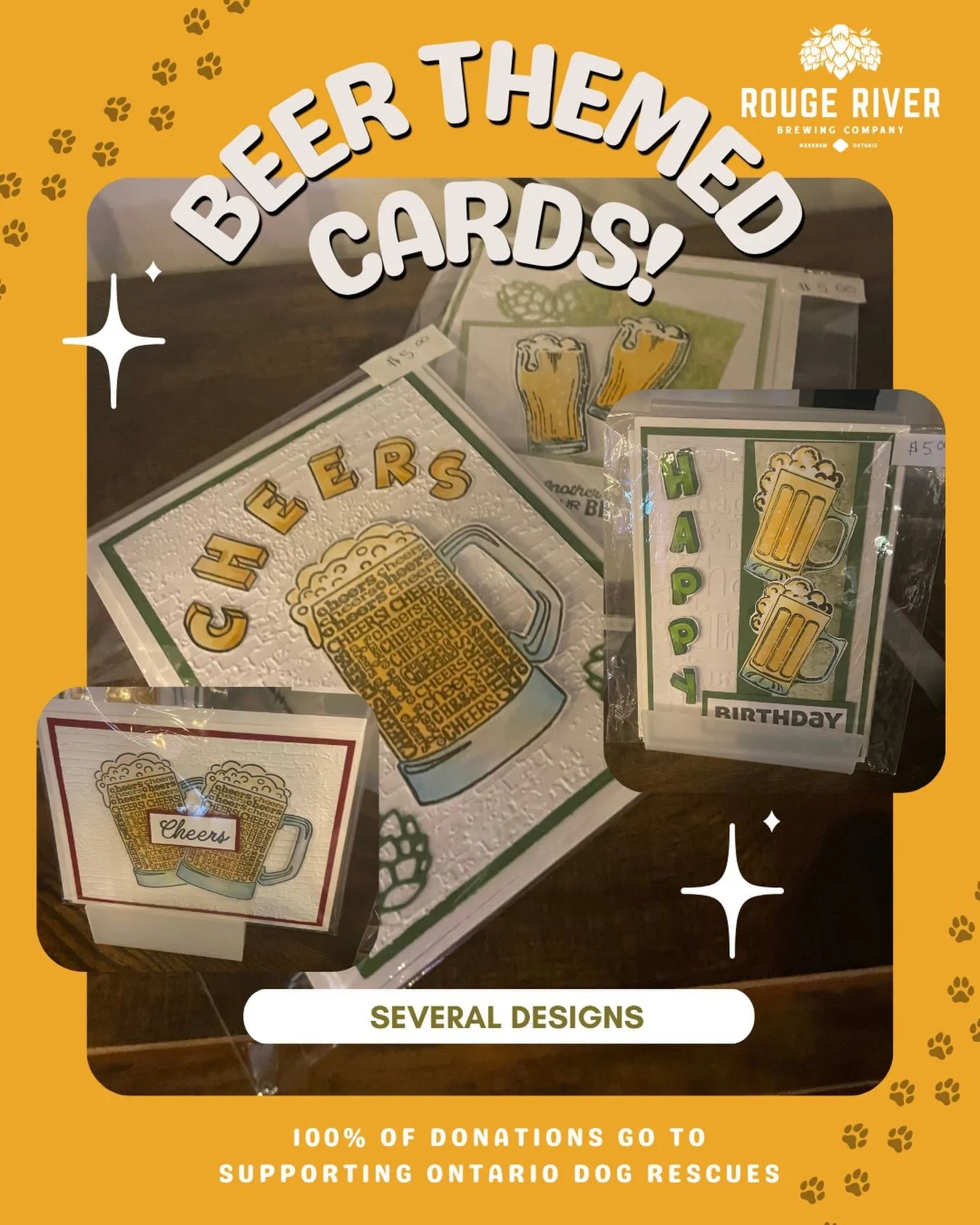 Our new beer‑inspired cards are here, brewed with love and made for a purpose. 100% of proceeds support dog rescues across Ontario. Cheers to helping pups find their forever homes. ❤️🐾🍻