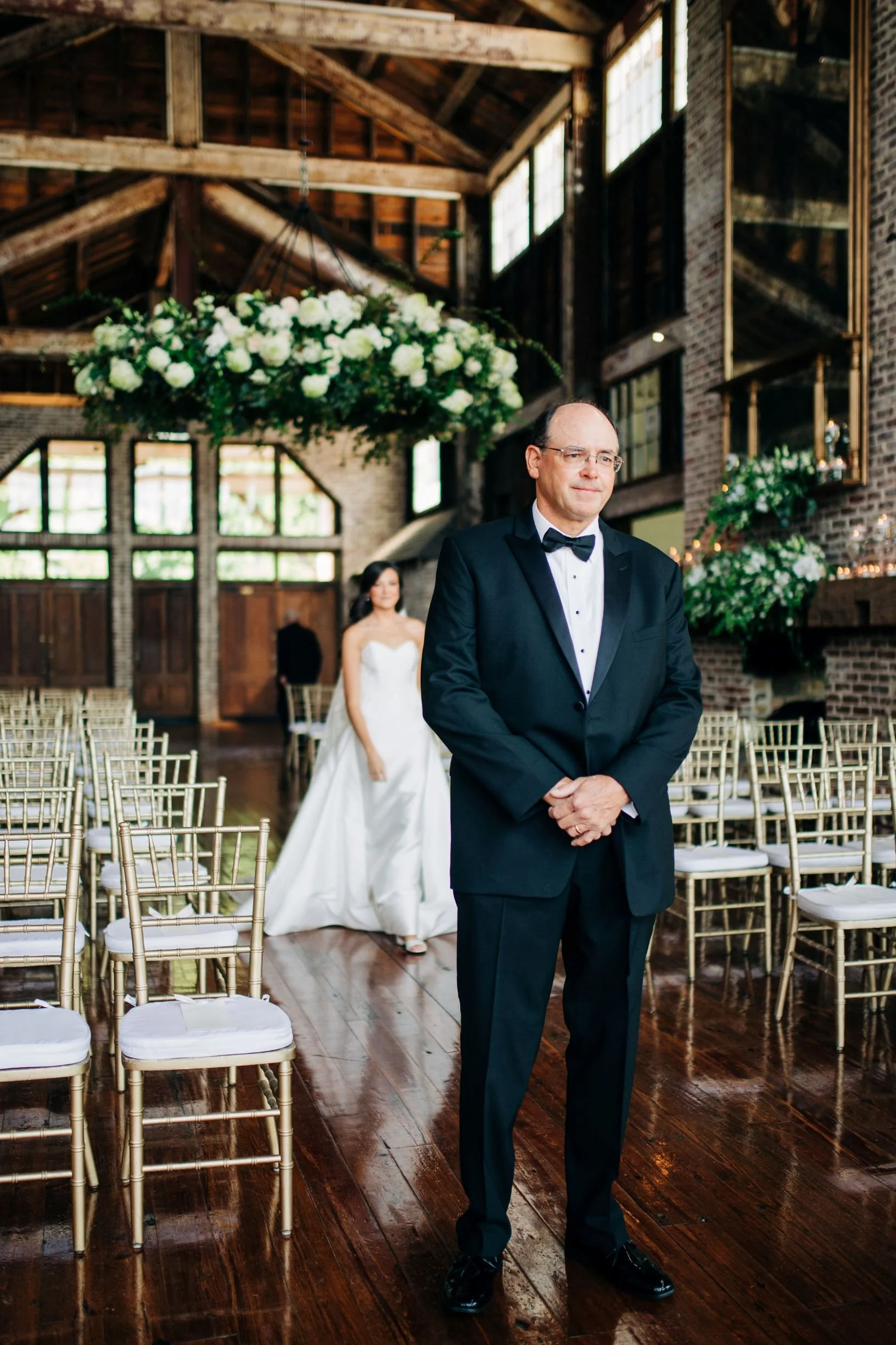 first look bride and dad in faulkner room at The Jefferson Oxford