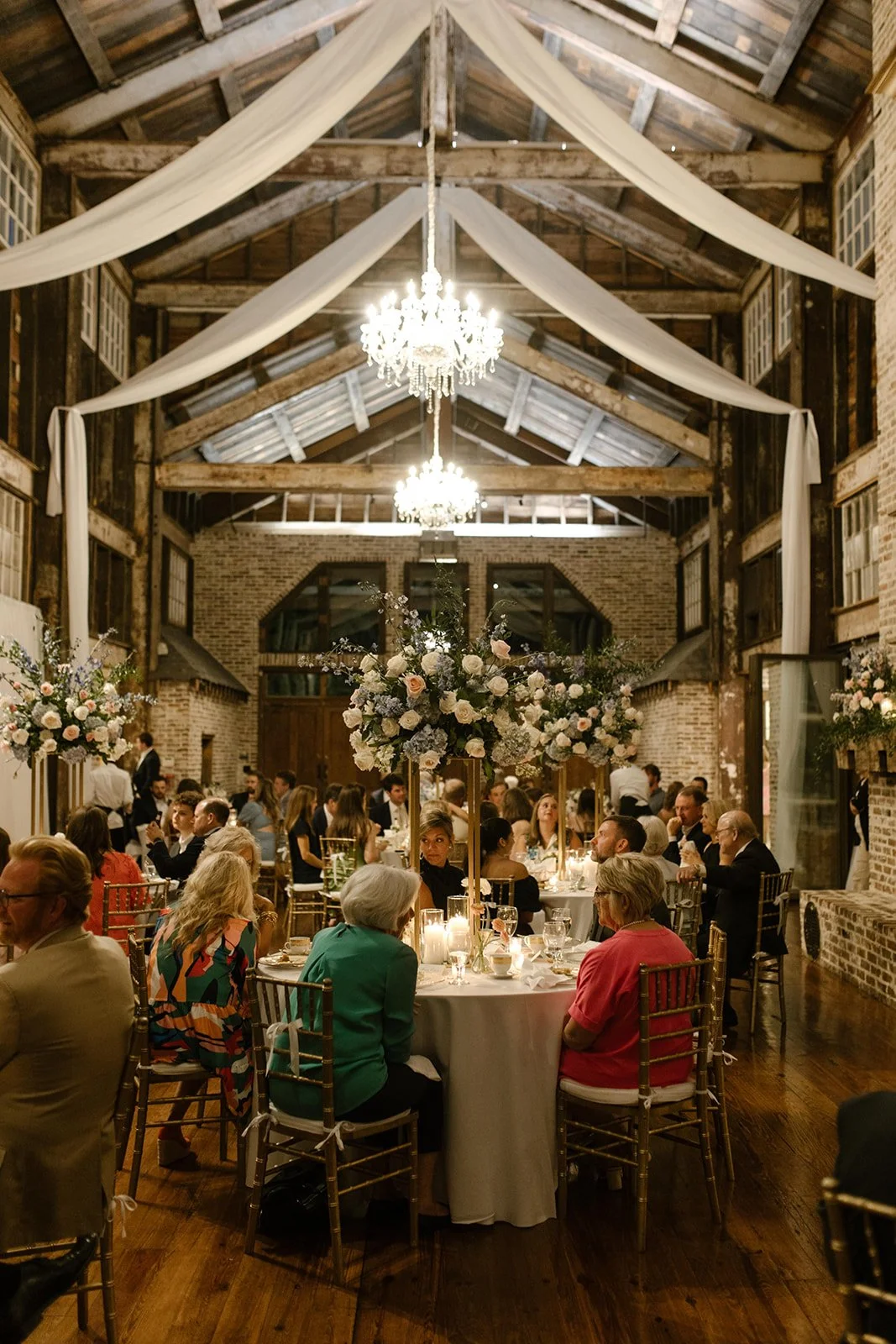 Rehearsal dinner in Faulkner Room at The Jefferson in Oxford with round tables