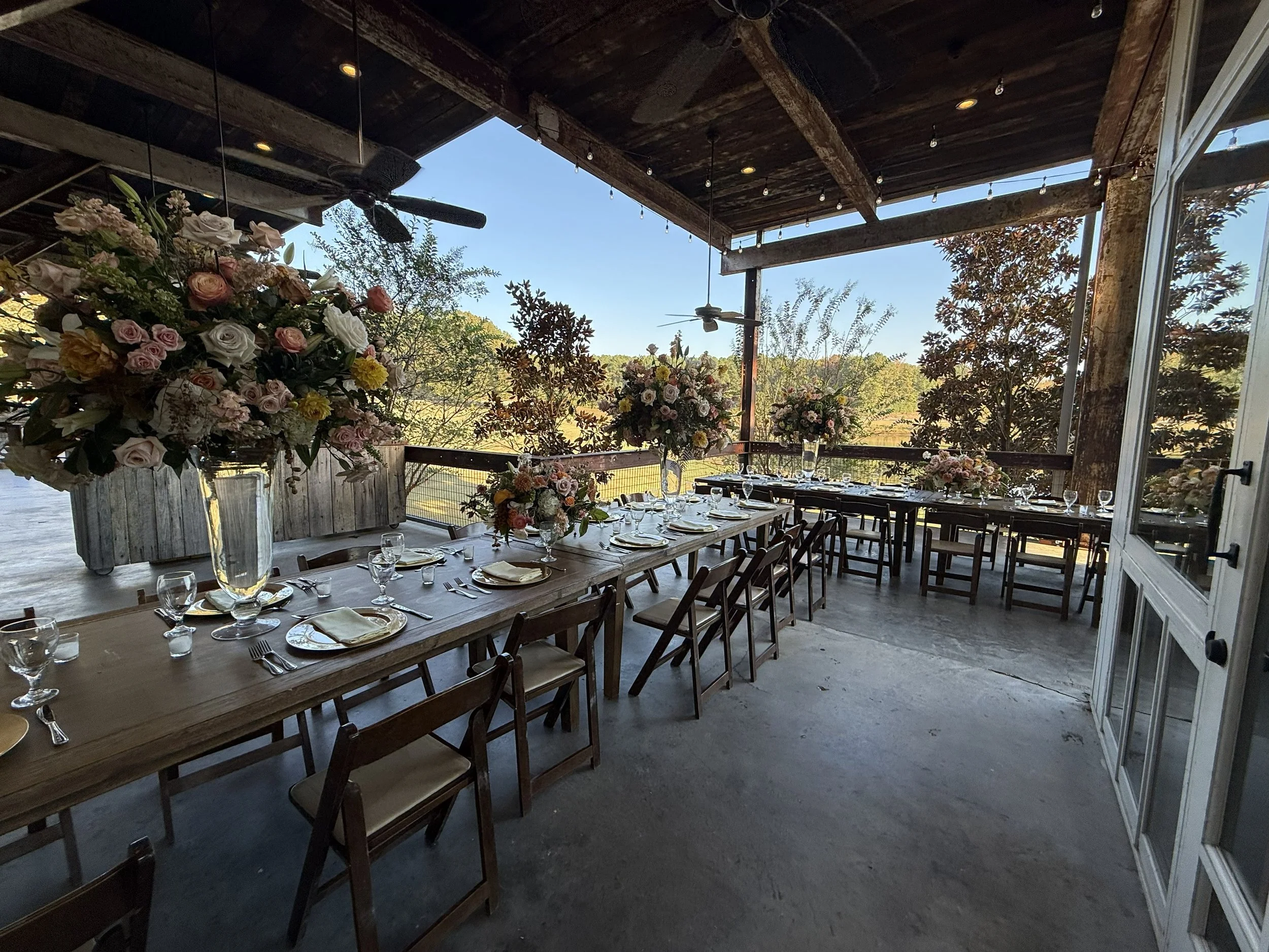 fall rehearsal dinner on covered porch at the Jefferson Oxford