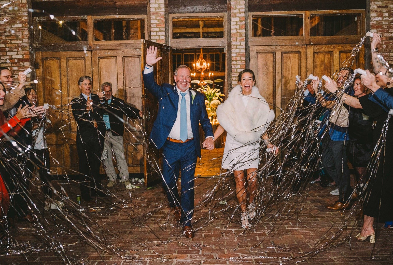couple with streamer wedding send-off at the Jefferson oxford